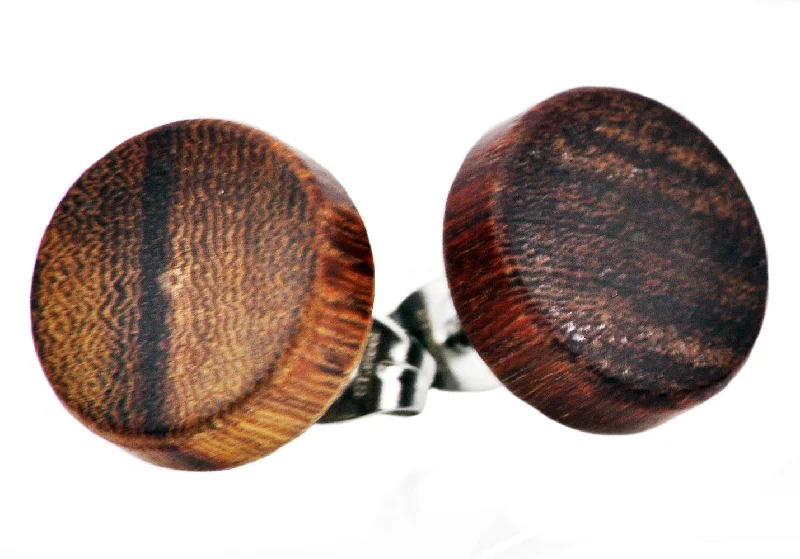 Color Changing Earrings-Men's 12mm Genuine Wood Stainless Steel Stud Earrings