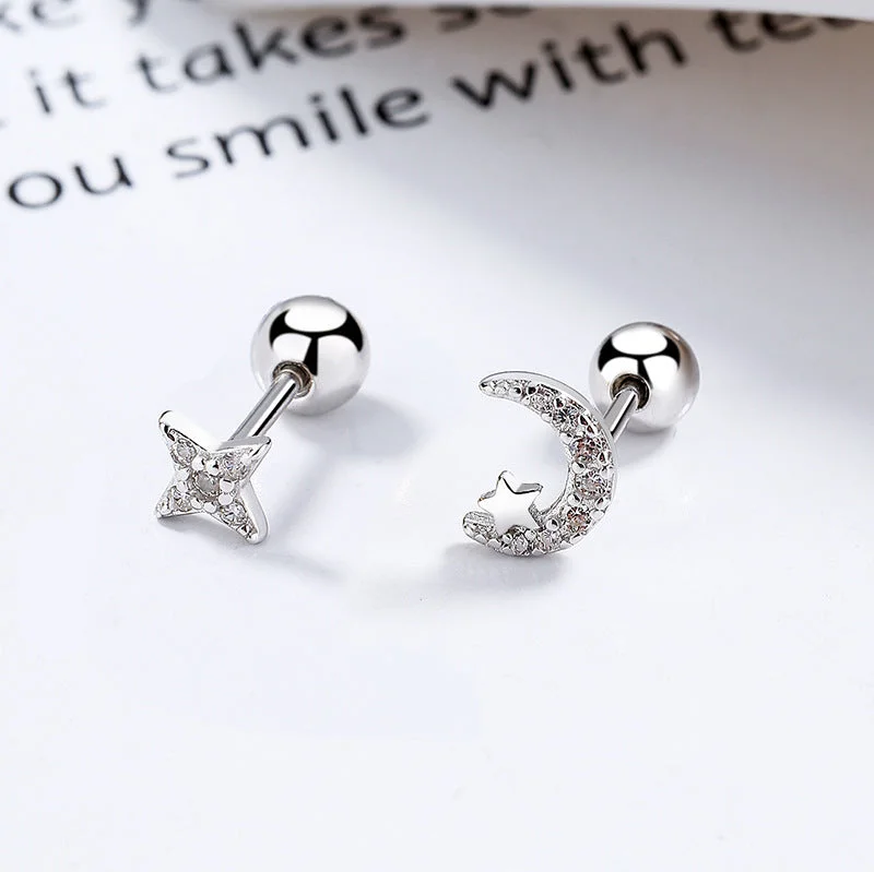 Star and Moon/Pair (White Gold Color)