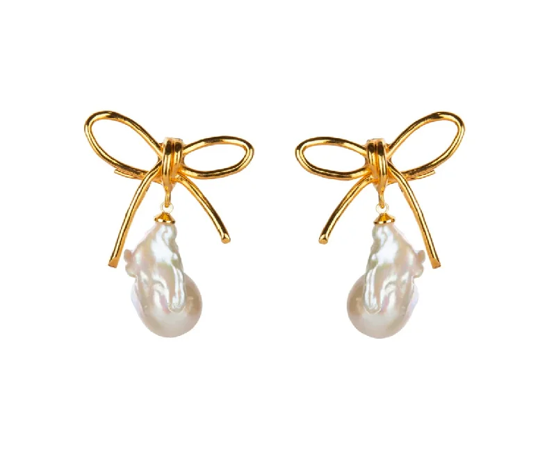 Luxury Drop Earrings-Bow Pearl