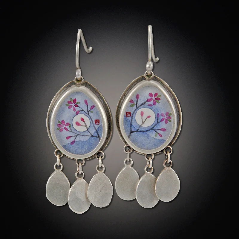 Big Gold Earrings-Teardrop Plum Blossom Earring with Oval Disks