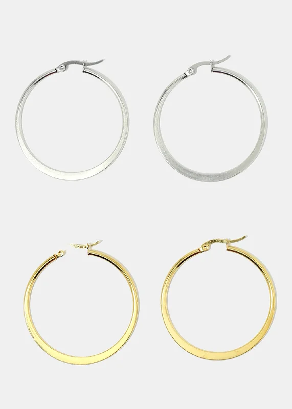 Diamond Drop Earrings-Classic Flat Hoop Earrings