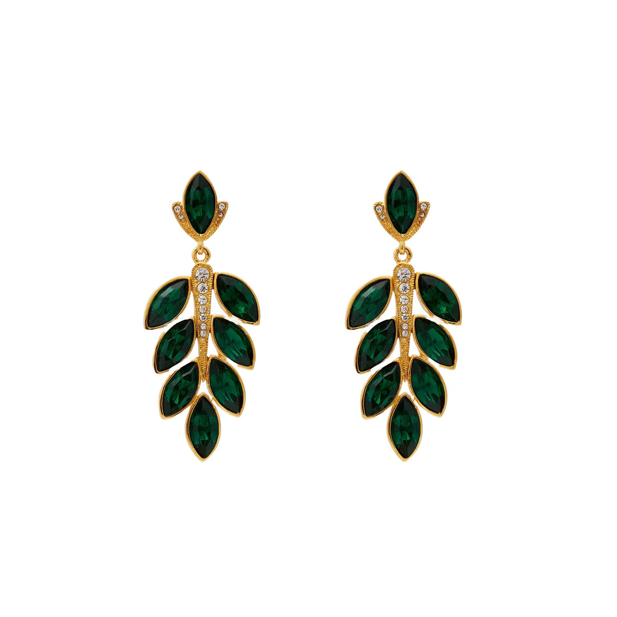 Blue Drop Earrings-Gold & Emerald Leave Post