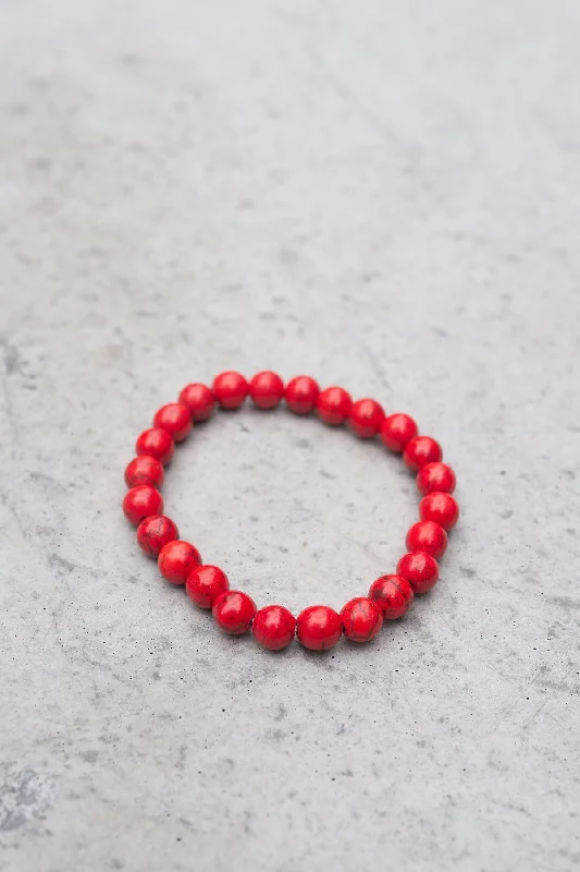 Custom Name Charm Bracelet-Small Red Howlite Bracelet