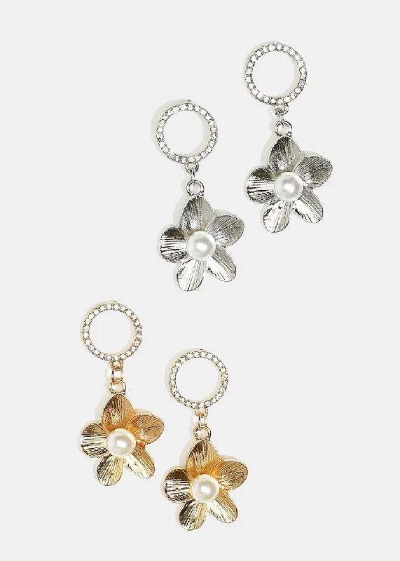 Chic Gemstone Earrings-Sparkly Circle & Flower Dangle Earrings