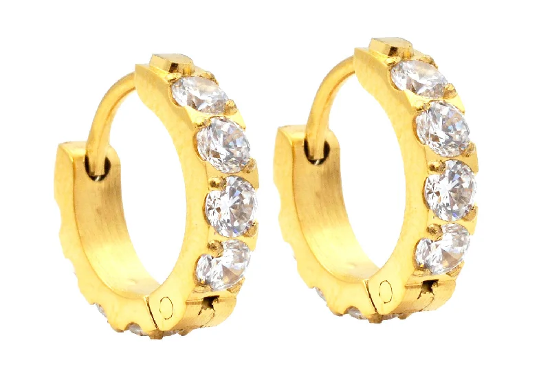 Butterfly Earrings for Girls-Men's Gold Stainless Steel Hoop Earrings With Cubic Zirconia