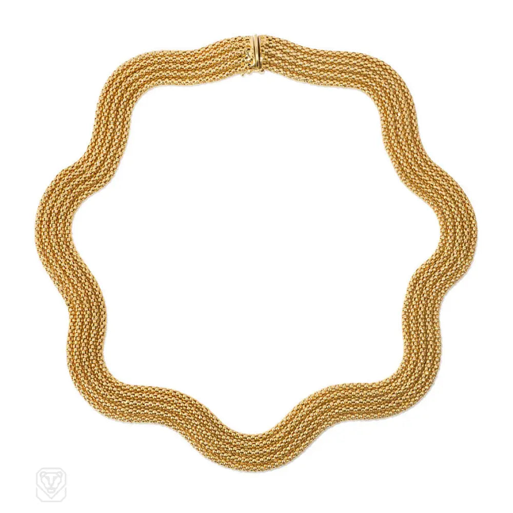 Gold Plated Pendant Necklace-Undulating gold necklace, France