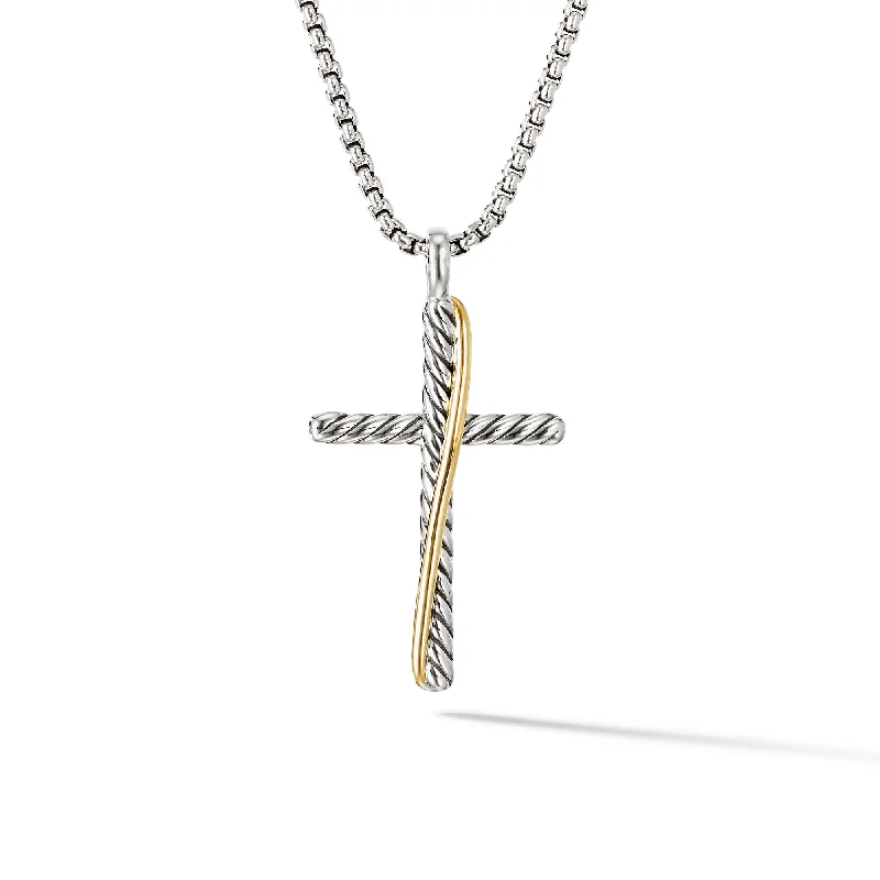 Unique Heart Necklace-Crossover Cross Necklace in Sterling Silver with 18K Yellow Gold\, 35.6mm