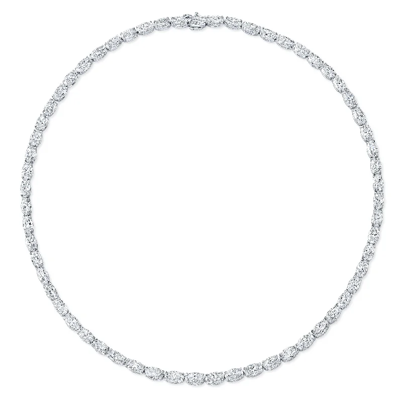 Luxury Silver Necklace-East-West Oval Diamond Tennis Necklace in 18kt White Gold