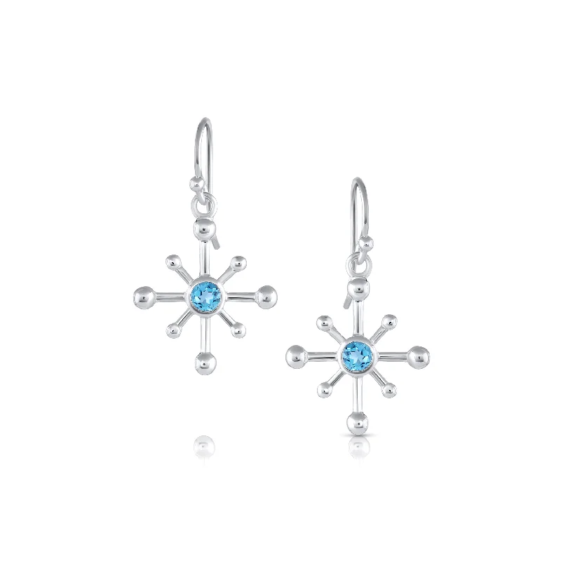 Silver Pearl Earrings-Satellite Drop with Gemstone Earring