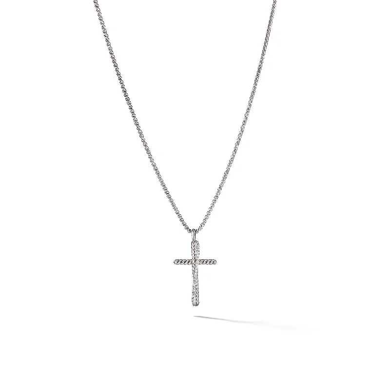 Crystal Beaded Necklace-Crossover Cross Necklace in Sterling Silver with Diamonds\, 35.6mm