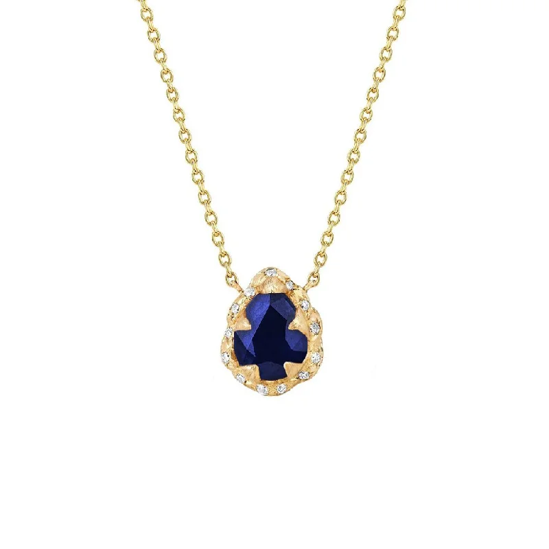 Dainty Crystal Necklace-Micro Queen Water Drop Blue Sapphire Necklace with Sprinkled Diamonds