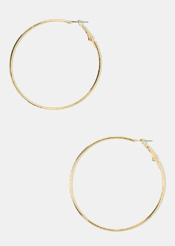 Silver Pearl Earrings-60MM Gold Metal Hoop Earrings