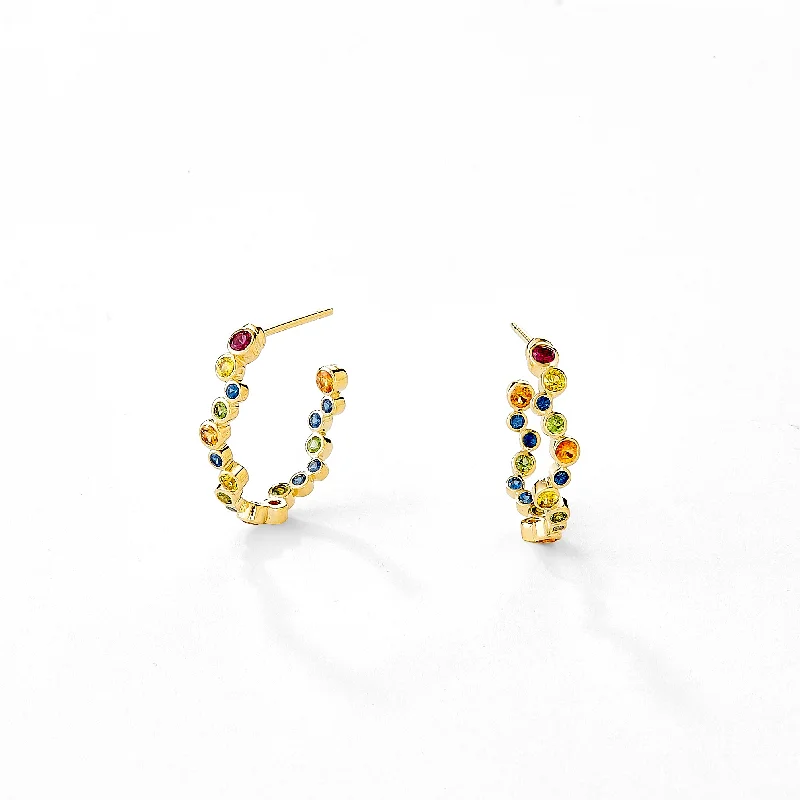 Wedding Pearl Earrings-Multi Sapphire Oval Hoops