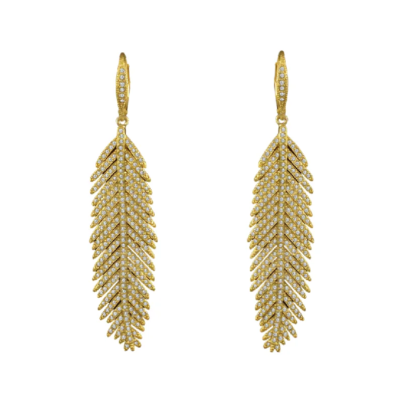 Silver Earrings for Bridesmaids-Gold Feather