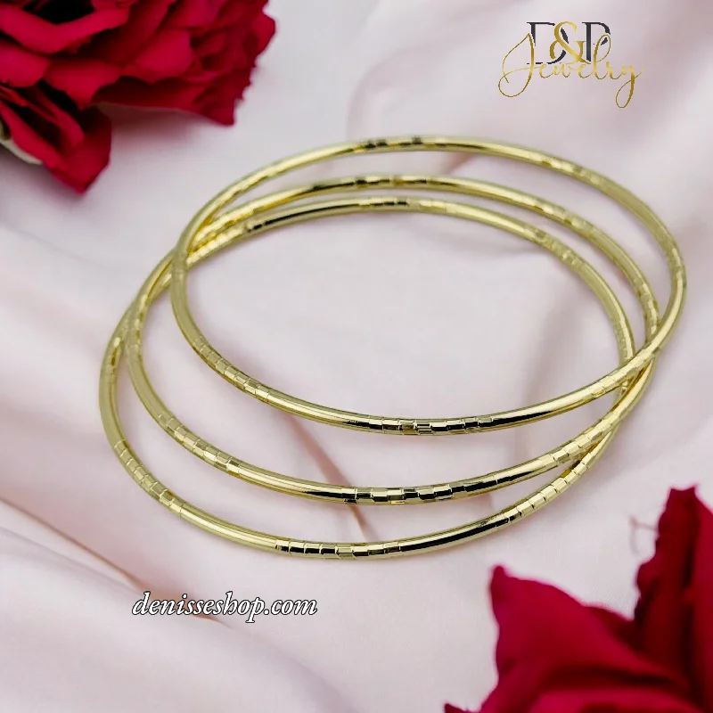 Custom Silver Bangle Bracelet-14K THREE SET MEDIUM SIZE GOLD BRACELET BR649