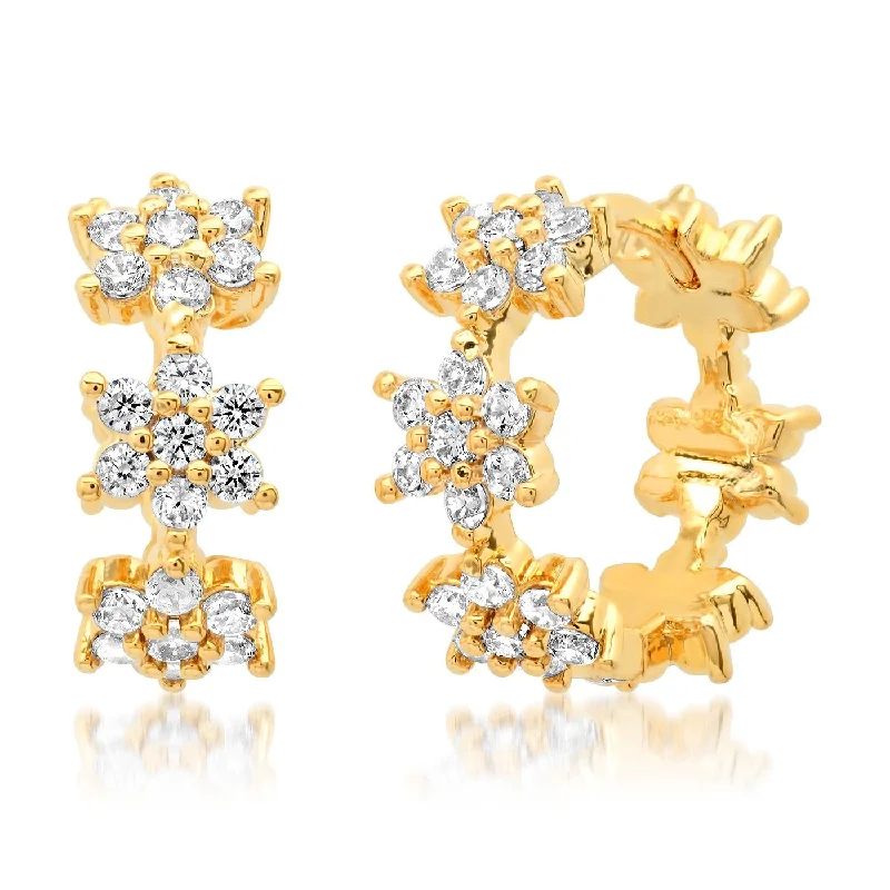 Crystal Stud Earrings-Flower Huggie