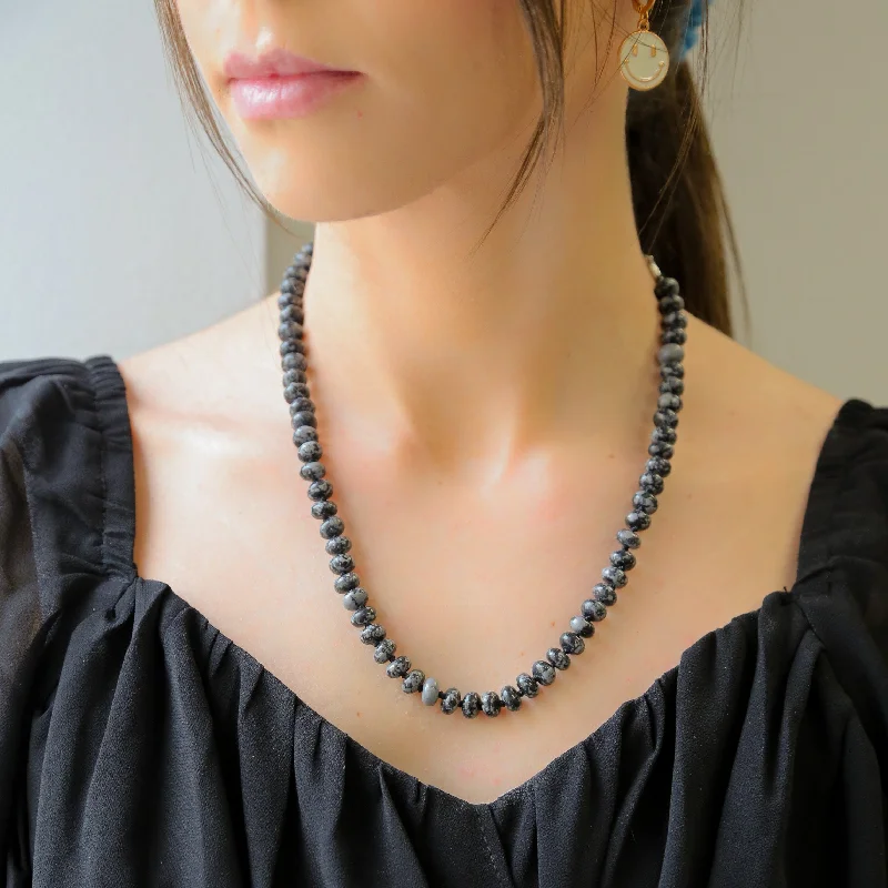 Stylish Beaded Necklace-Gem Obsidian SNOWFLAKE Necklace