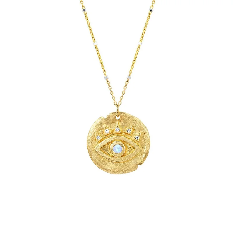 Simple Gold Necklace-Moonstone Baby Eye of Protection Coin Pendant