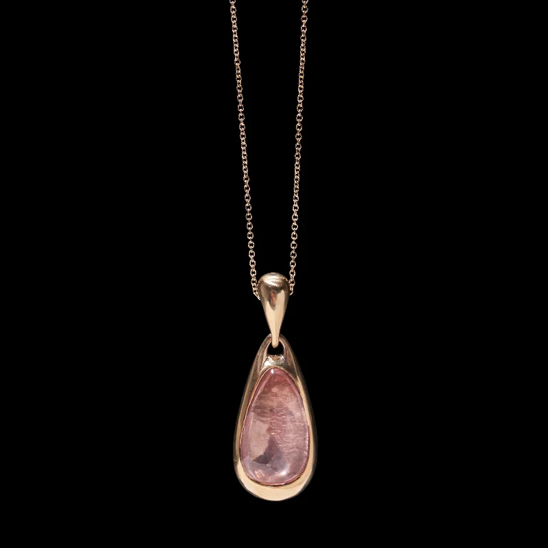 Opal Gemstone Necklace-Rose Quartz Large Teardrop Pendant Necklace