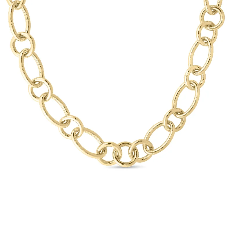 Multi-Layer Chain Necklace-18K YELLOW DESIGNER GOLD ALTERNATING ROUND AND OVAL LINK CHAIN NECKLACE