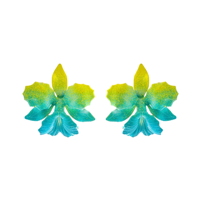 Sterling Silver Earrings-Carib Laelia Orchid Studs