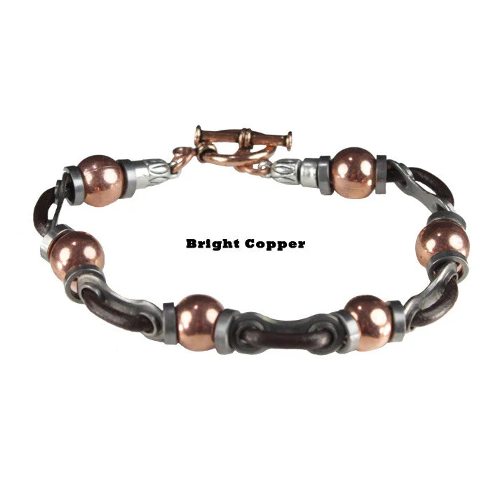 Minimalist Rose Gold Bracelet-Men's Leather Link & Bead Bracelet