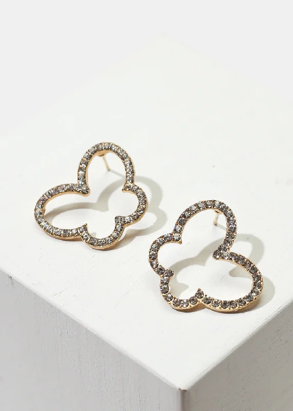 Shiny Hoop Earrings-Rhinestone-Studded Butterfly Stud Earrings