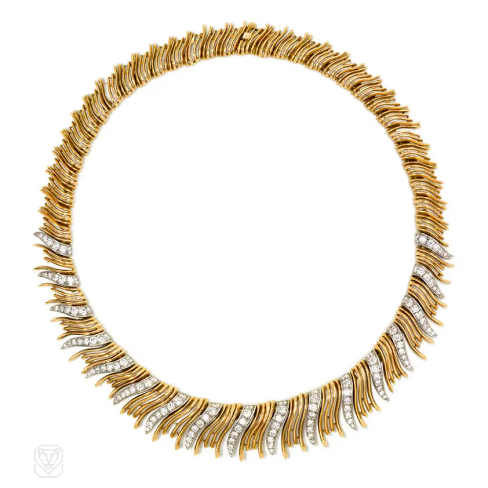 Layered Silver Necklace-Retro gold and diamond fringe necklace, Boucheron