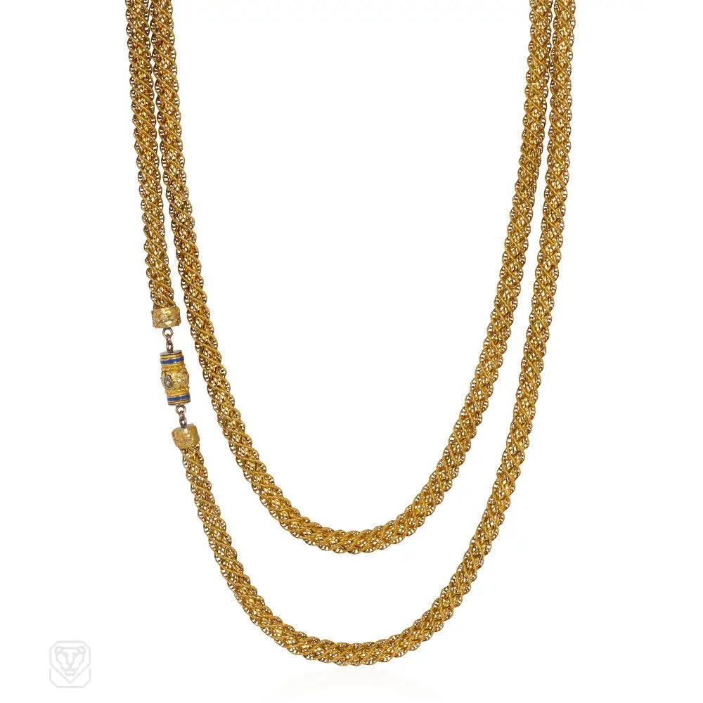 Delicate Gold Necklace-Antique woven gold longuard necklace