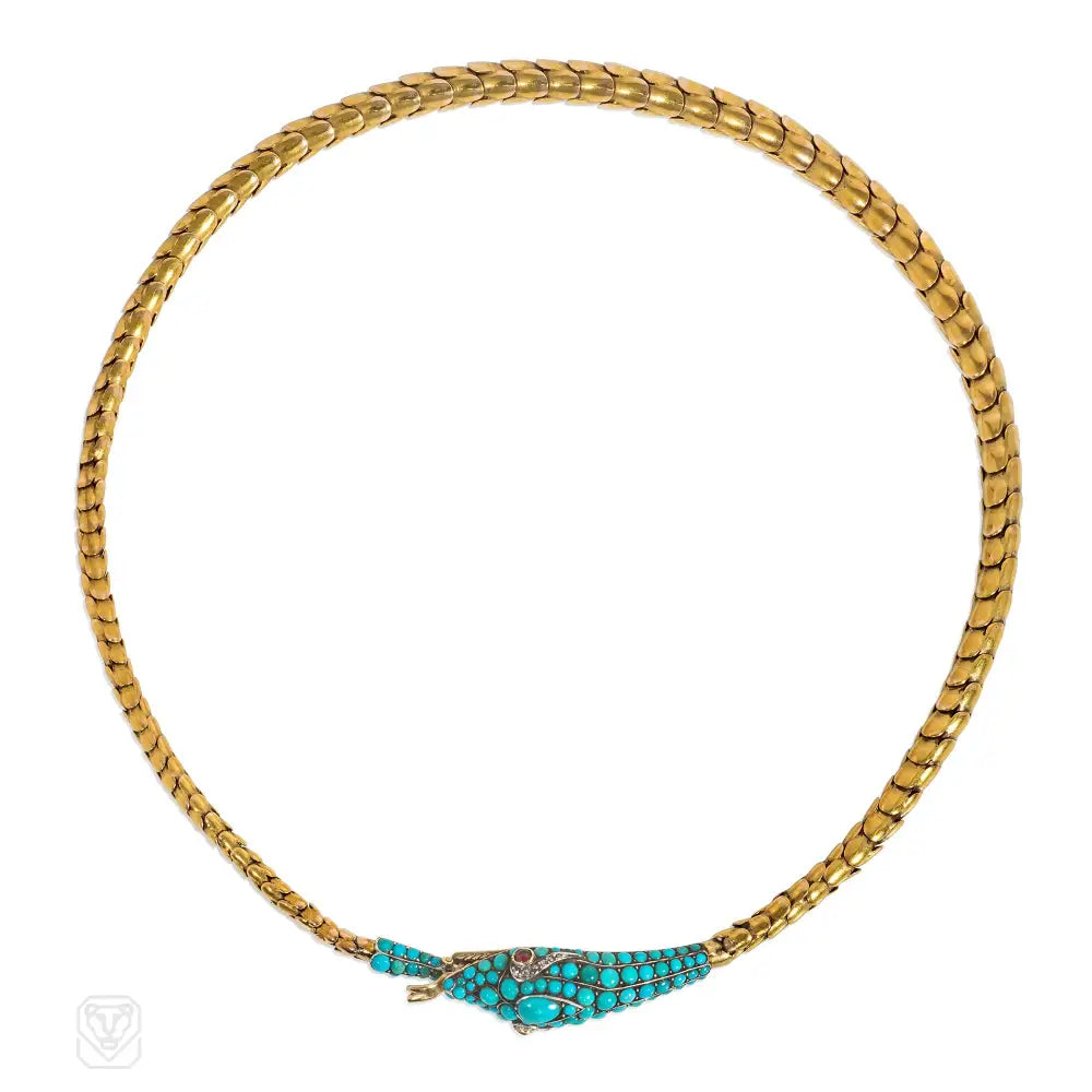 Sparkling Silver Necklace-Antique gold and turquoise snake necklace