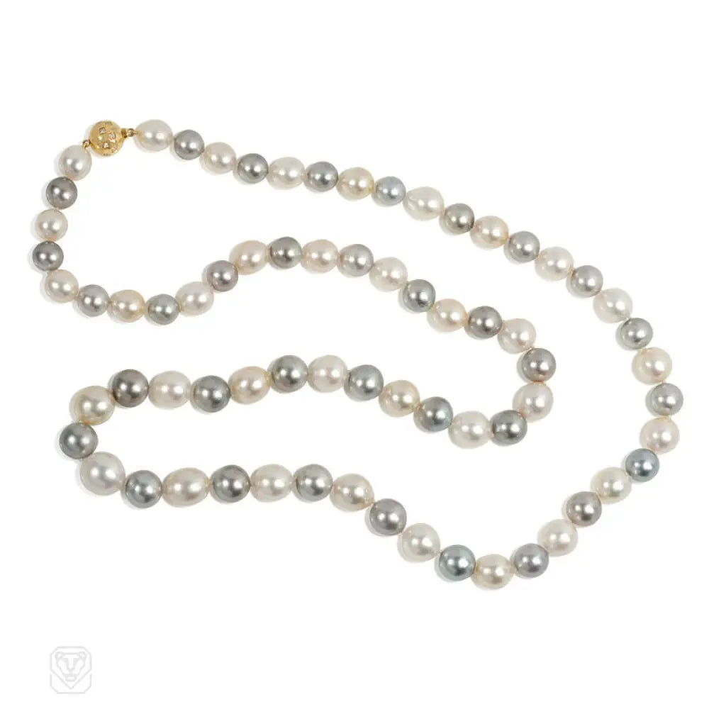 White Diamond Necklace-South Sea white, yellow, and blue-grey pearl necklace