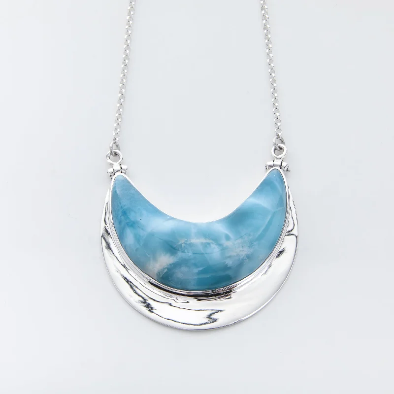 Long Diamond Pendant Necklace-Larimar Necklace Gloria