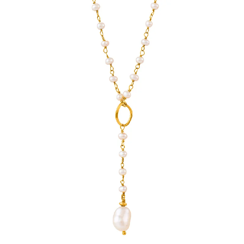 Minimalist Charm Necklace-In My Orbit Necklace in Pearl & Gold