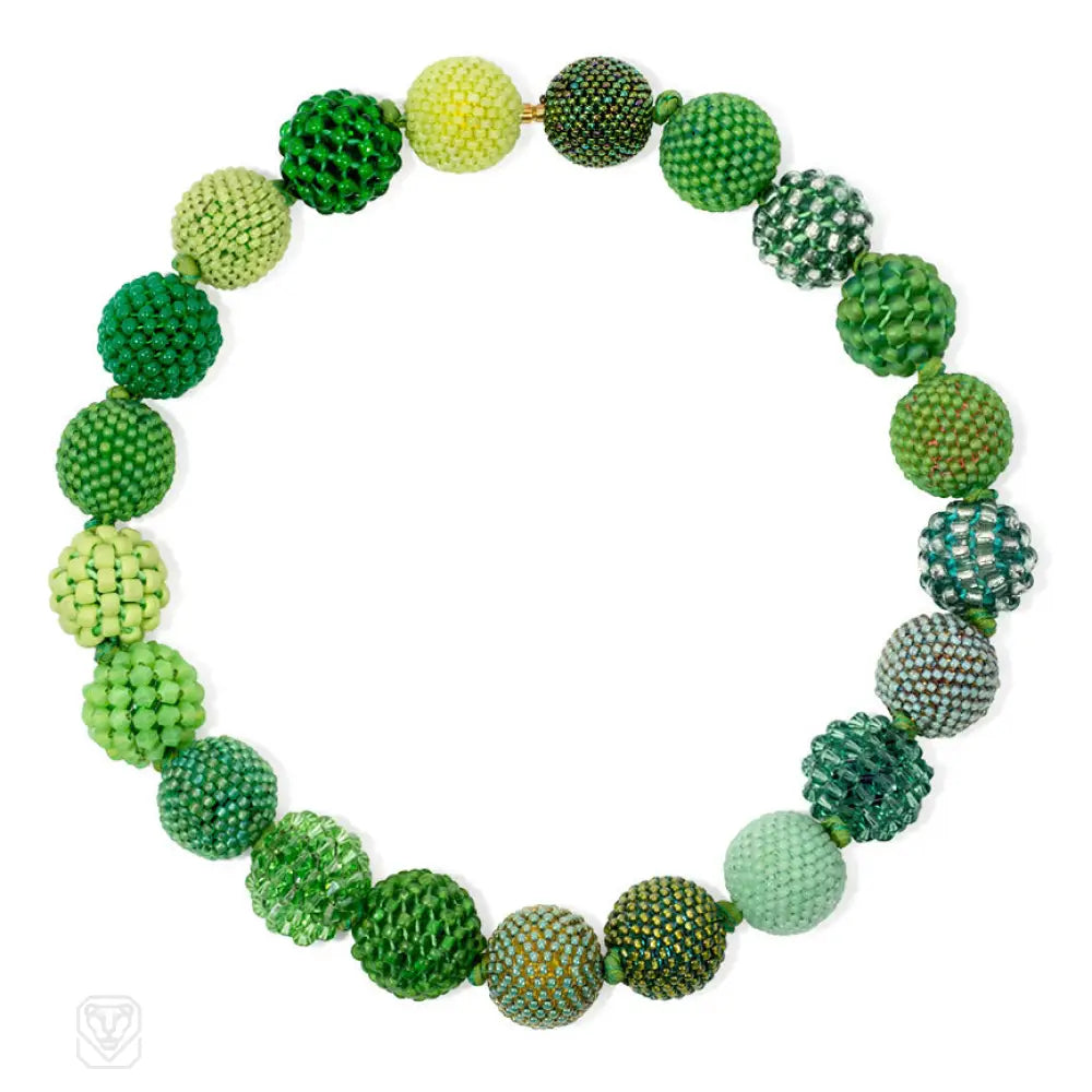 Elegant Choker Necklace-Glass and crystal beaded necklace in shades of green