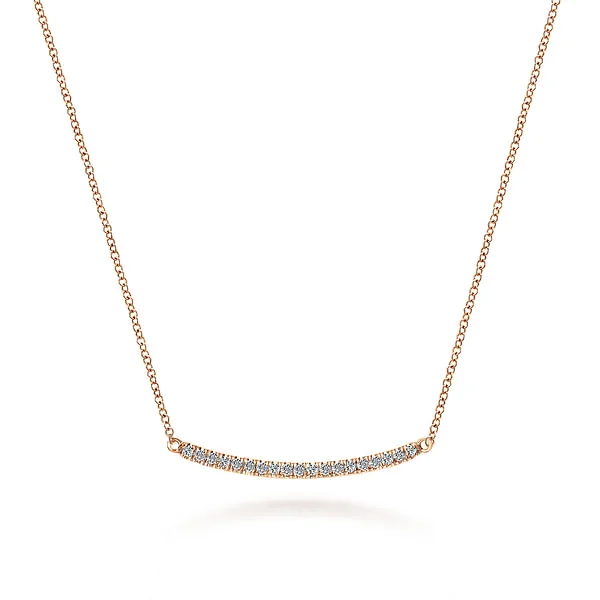 Birthstone Silver Necklace-18 inch 14K Rose Gold Diamond Pave Curved Bar Necklace