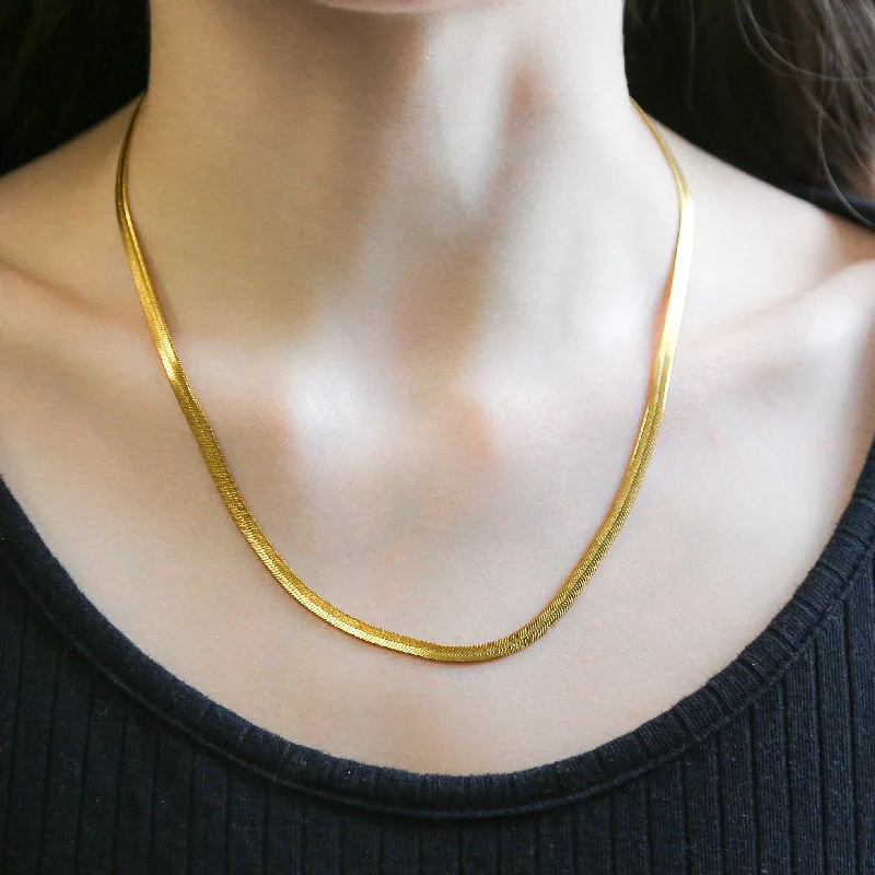 Opal Chain Necklace-Sleek Gold 3mm 18inch Herringbone Necklace