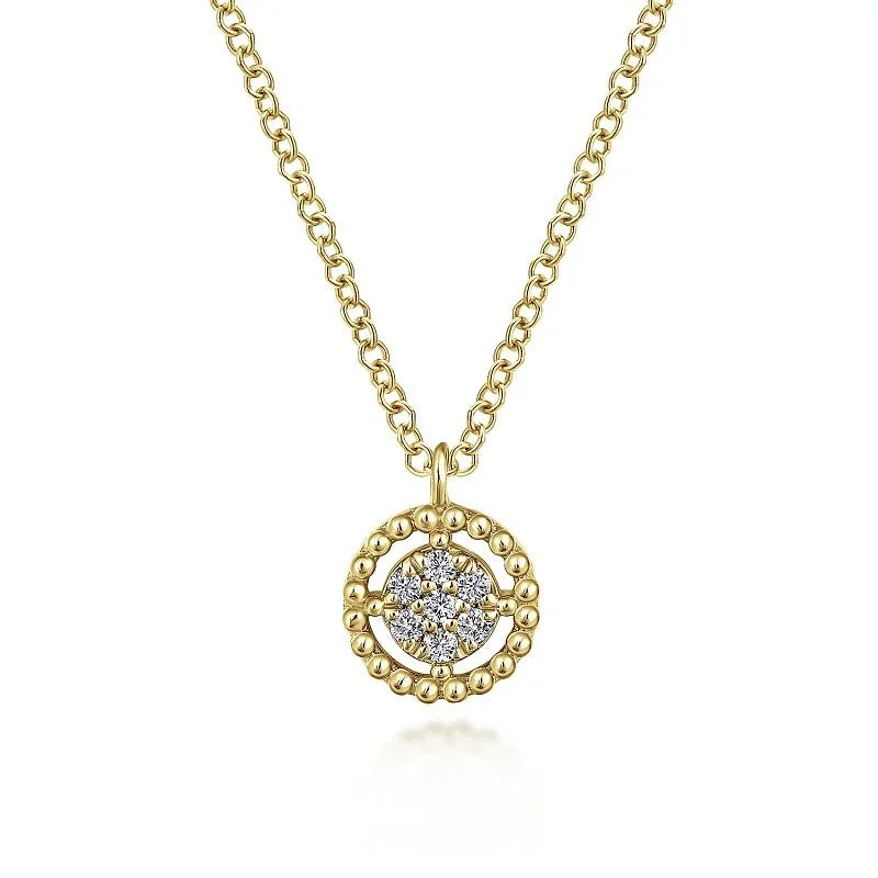 Bridal Gemstone Necklace-14K Yellow Gold Bujukan Floating Diamond Pendant Necklace