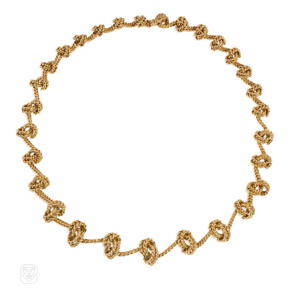 Two-Tone Gold Necklace-Baratte French mid-century knotted gold necklace