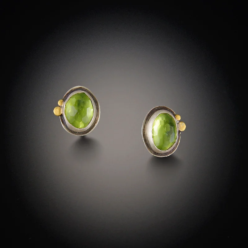 Heart Shaped Drop Earrings-Peridot Stud Earrings with Gold Dots