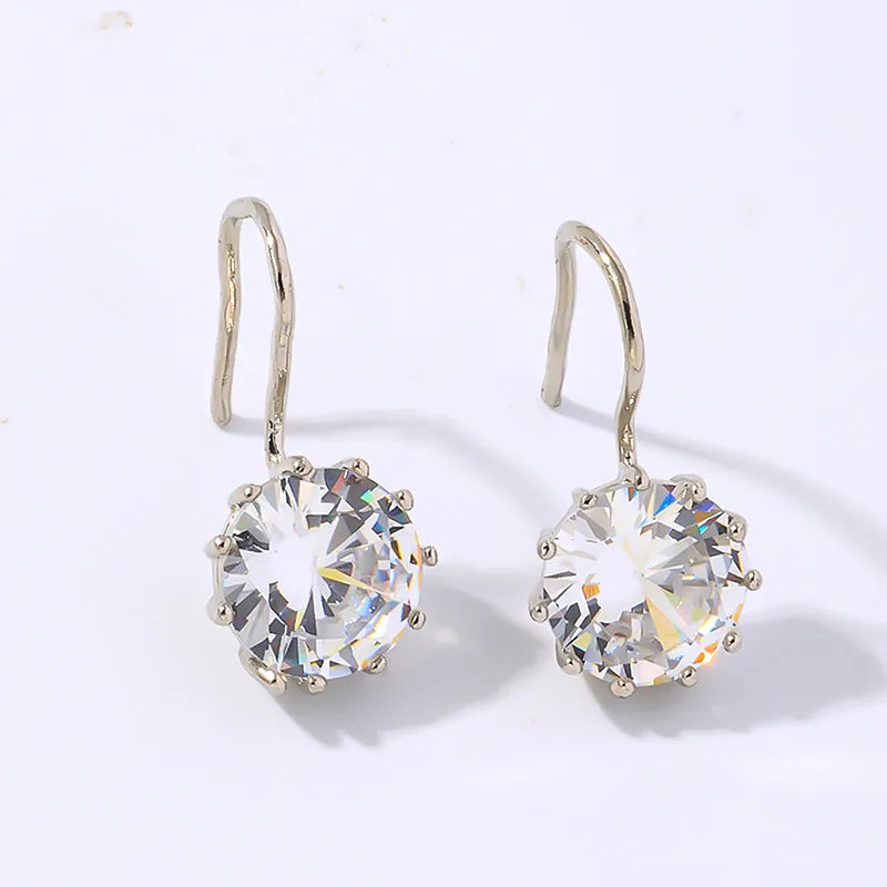 1 Pair Elegant Simple Style Shiny Round Plating Inlay Copper Zircon White Gold Plated Gold Plated Drop Earrings