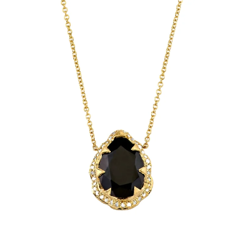 Luxury Silver Necklace-Queen Water Drop Onyx Necklace with Full Pave Halo