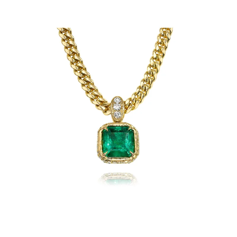 Silver Heart Necklace-18K Queen Emerald Cuban Necklace | Ready to Ship