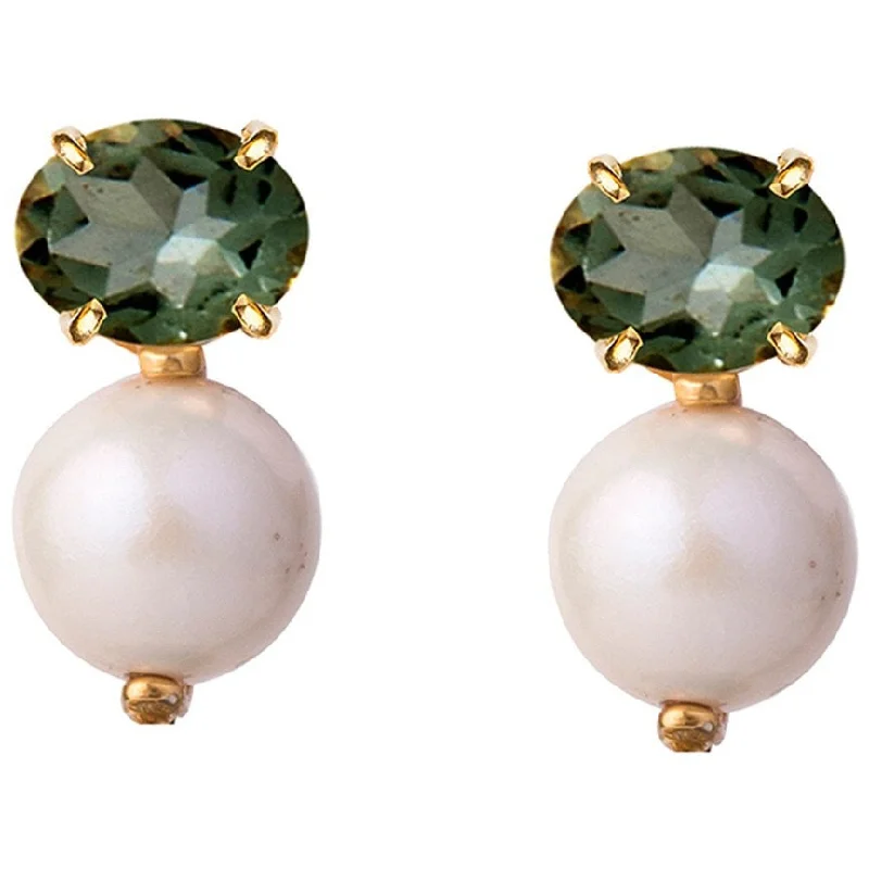 Handmade Crystal Earrings-Green onyx pearl