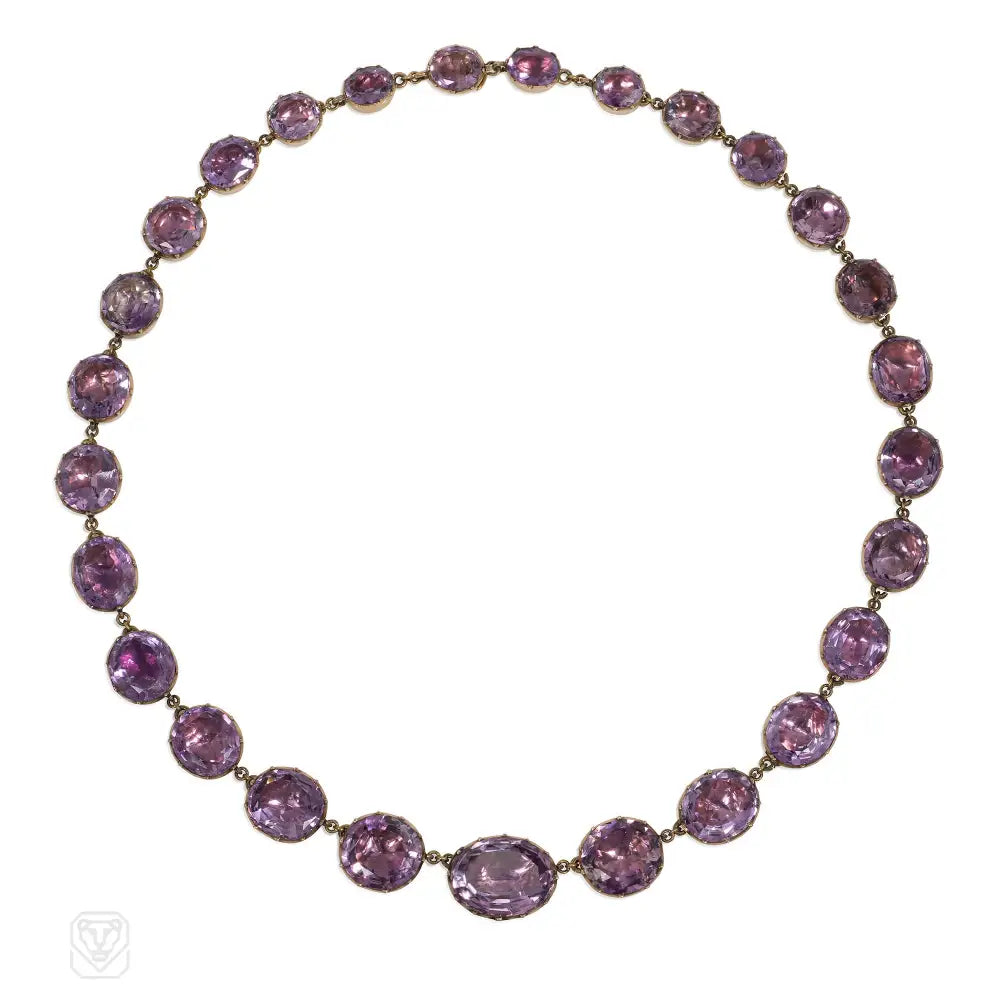 Birthstone Pendant Necklace-Antique foiled amethyst riviere necklace