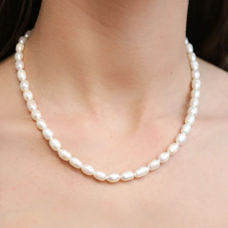 Classic Silver Necklace-GEMMA - Freshwater Pearl Necklace with Large Freshwater Pearls