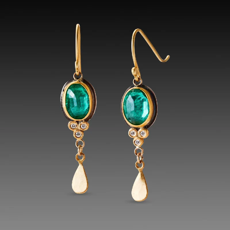 Color Changing Earrings-Emerald Earrings with Diamond Trios