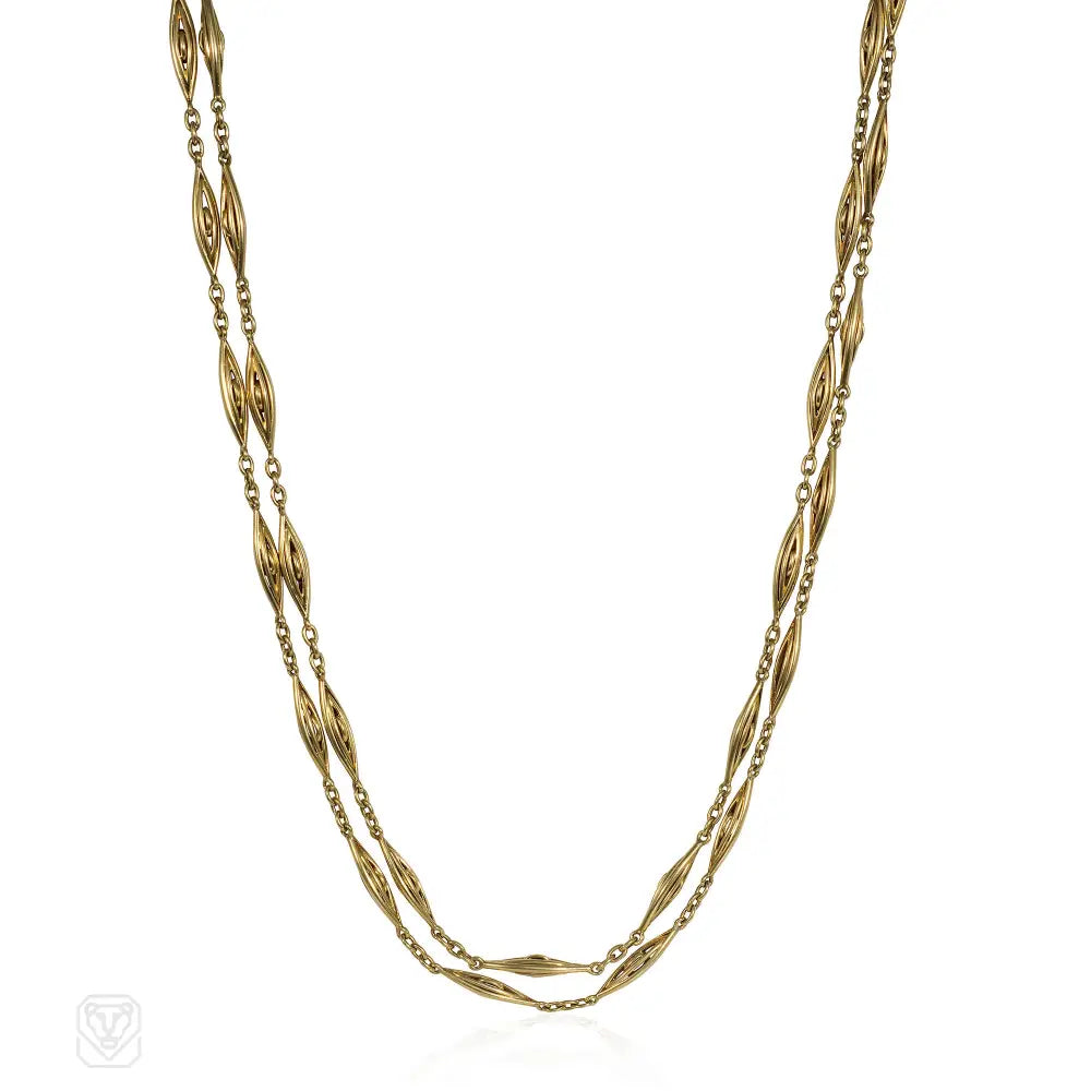 Modern Gold Necklace-Antique French gold longue chaine necklace