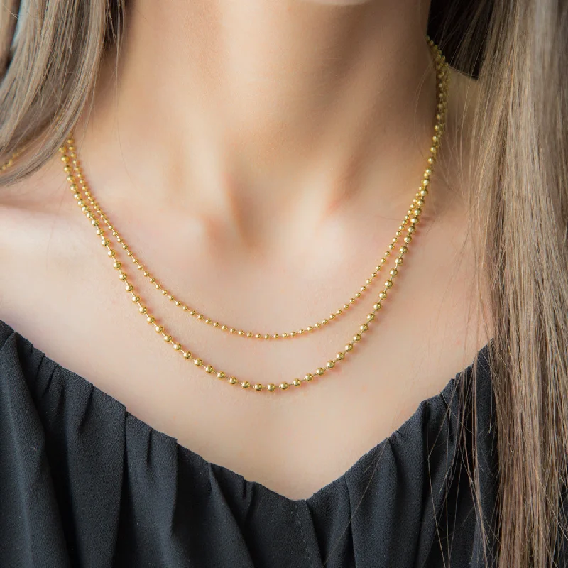 Long Diamond Pendant Necklace-OUTCAST | 18K Gold Plated Dainty Double Layer Ball Chain Link Necklace