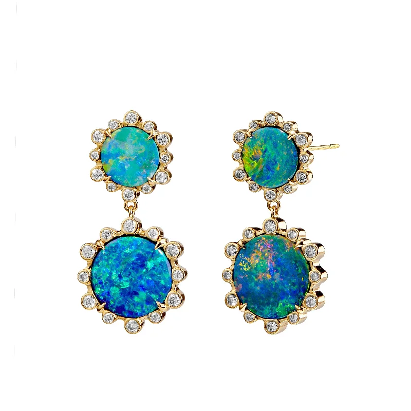 Fancy Gold Earrings-Opal Diamond Earrings