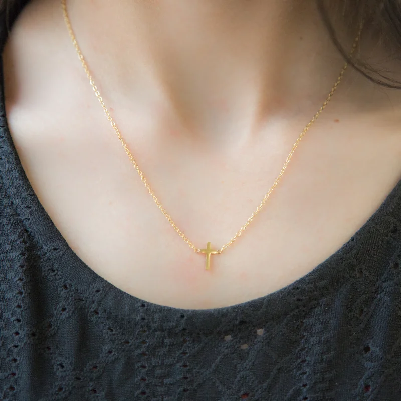 Vintage Gemstone Necklace-FAITH | 18K Gold Necklace | Tiny Chain Cross Necklace